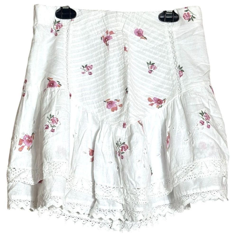 Zara White and Pink Lace Trimmed Floral Mini Skirt Size Small NWT 📦